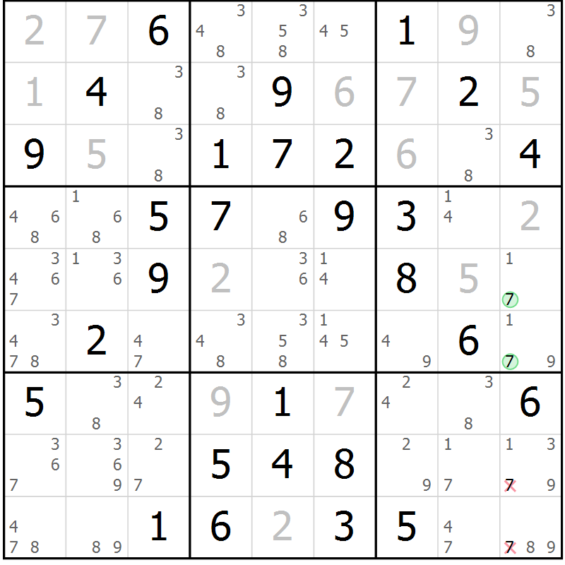 Position des candidats pour la solution de la Gr 16 page 19 du magazine de sudoku Maestro n° 087