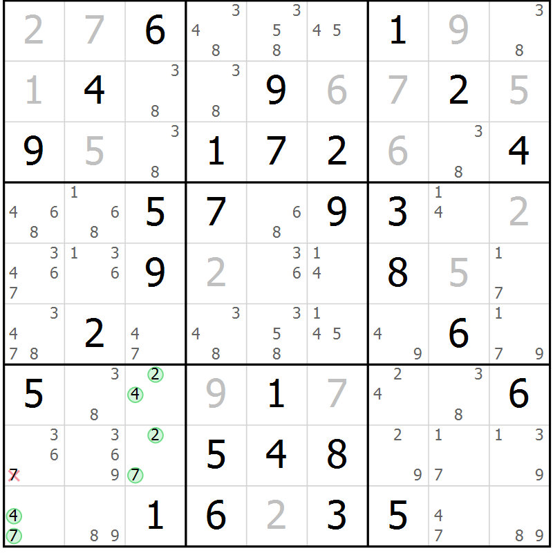 Position des candidats pour la solution de la Gr 16 page 19 du magazine de sudoku Maestro n° 087
