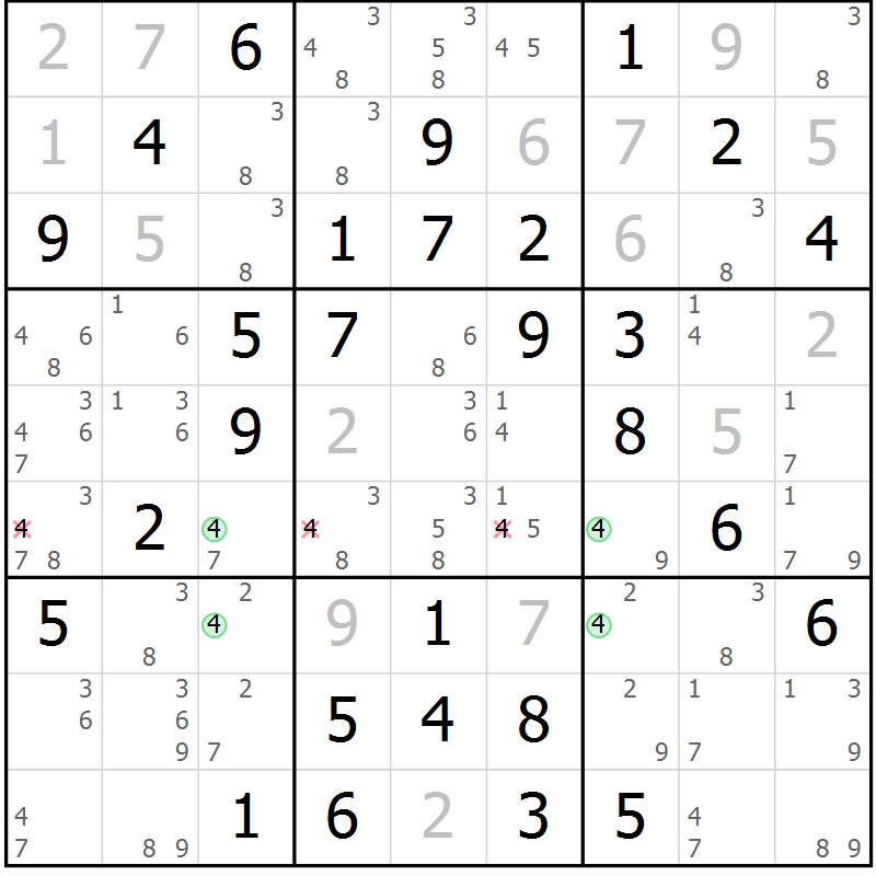 Position des candidats pour la solution de la Gr 16 page 19 du magazine de sudoku Maestro n° 087
