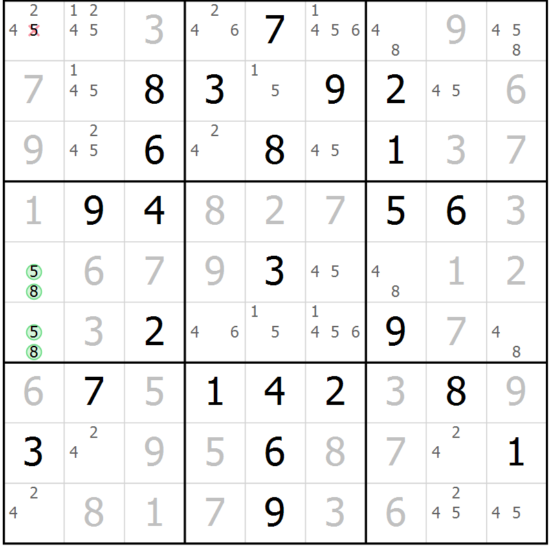 Position des candidats pour la solution de la Gr 17 page 20 du magazine de sudoku Maestro n° 087