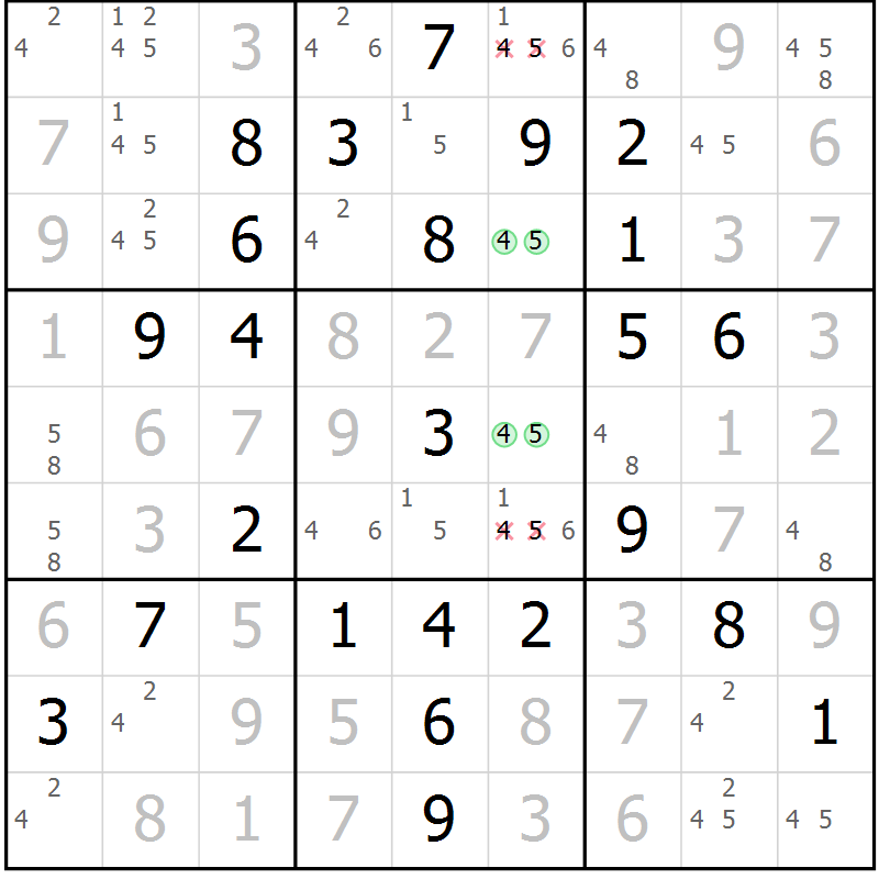 Position des candidats pour la solution de la Gr 17 page 20 du magazine de sudoku Maestro n° 087