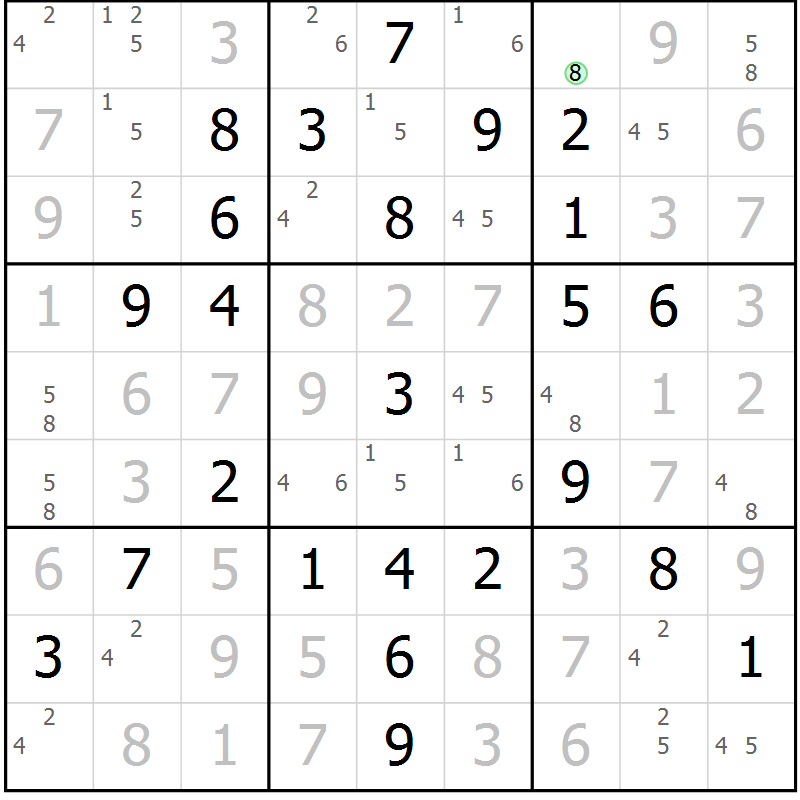 Position des candidats pour la solution de la Gr 17 page 20 du magazine de sudoku Maestro n° 087