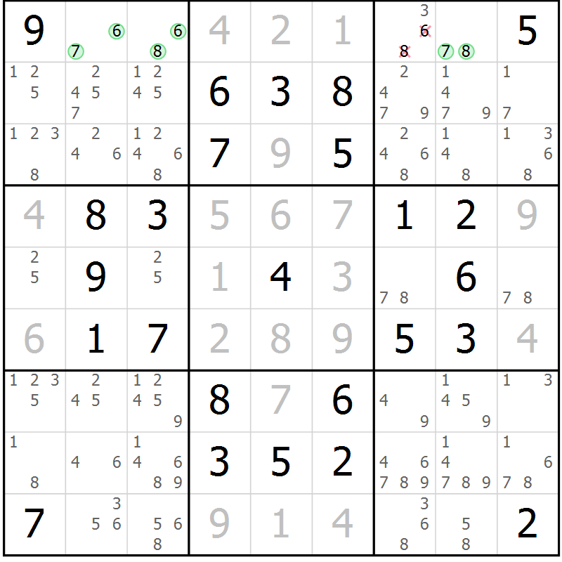 Position des candidats pour la solution de la Gr 18 page 21 du magazine de sudoku Maestro n° 087