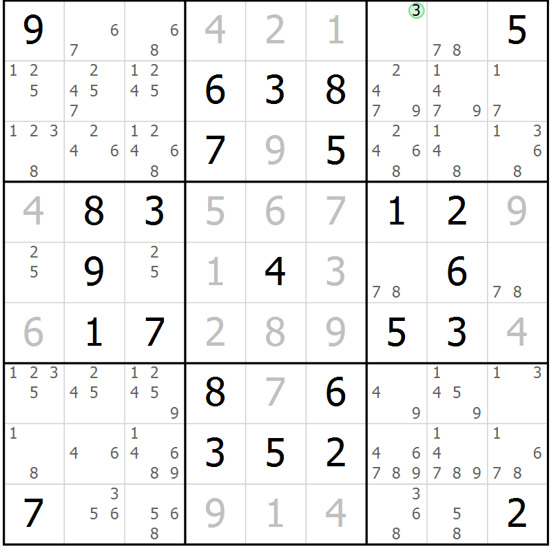 Position des candidats pour la solution de la Gr 18 page 21 du magazine de sudoku Maestro n° 087