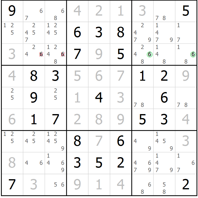 Position des candidats pour la solution de la Gr 18 page 21 du magazine de sudoku Maestro n° 087