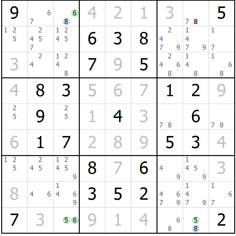 Position des candidats pour la solution de la Gr 18 page 21 du magazine de sudoku Maestro n° 087