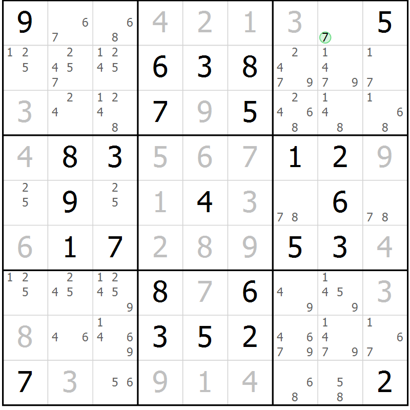 Position des candidats pour la solution de la Gr 18 page 21 du magazine de sudoku Maestro n° 087
