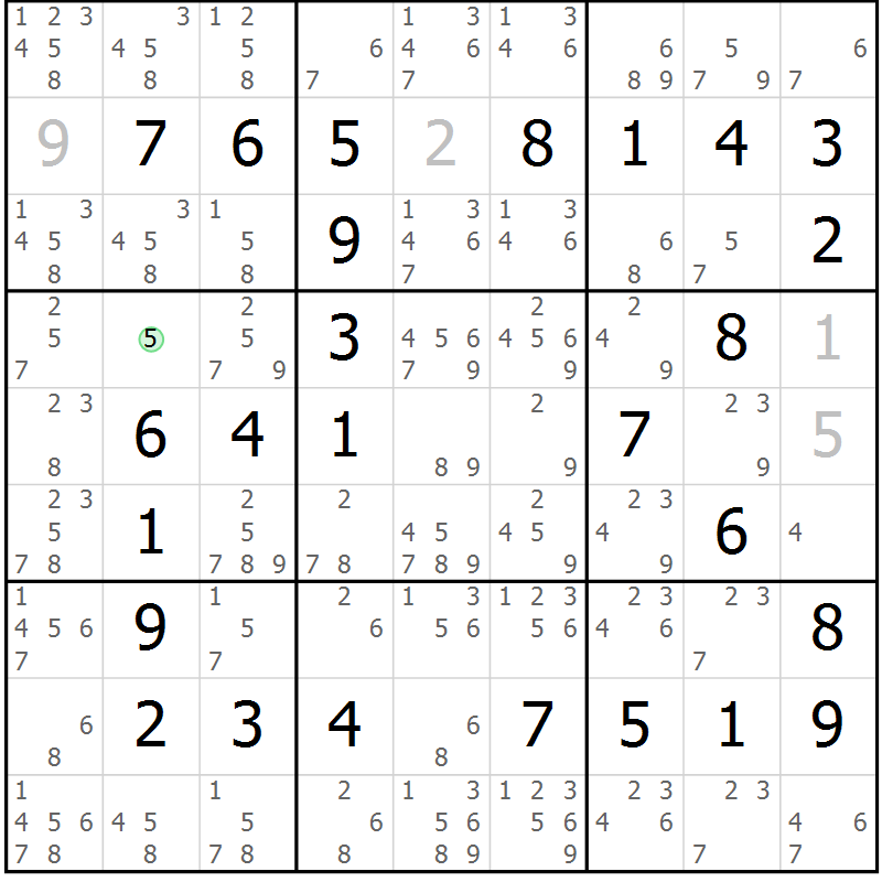 Position des candidats pour la solution de la Gr 19 page 22 du magazine de sudoku Maestro n° 087