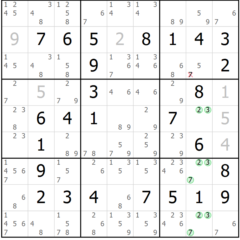 Position des candidats pour la solution de la Gr 19 page 22 du magazine de sudoku Maestro n° 087