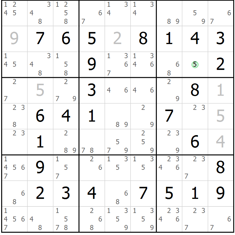 Position des candidats pour la solution de la Gr 19 page 22 du magazine de sudoku Maestro n° 087