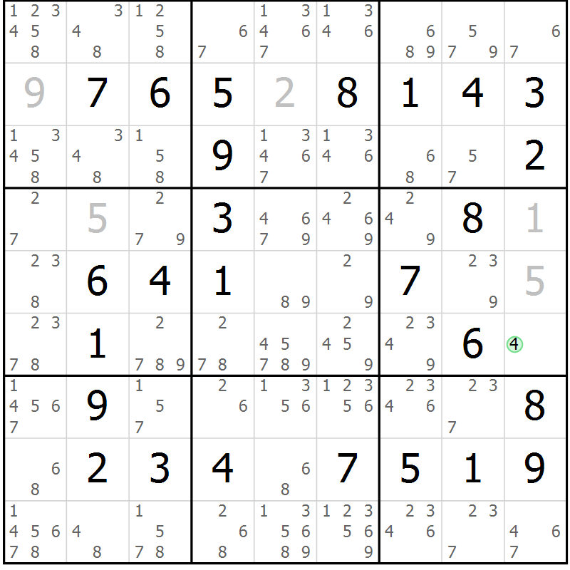 Position des candidats pour la solution de la Gr 19 page 22 du magazine de sudoku Maestro n° 087