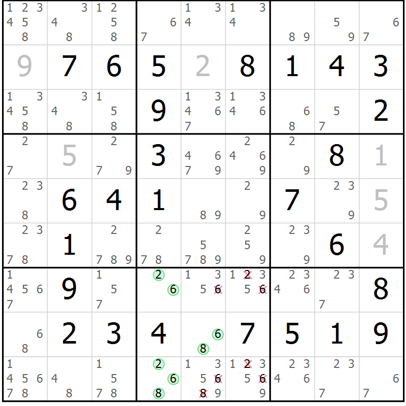 Position des candidats pour la solution de la Gr 19 page 22 du magazine de sudoku Maestro n° 087