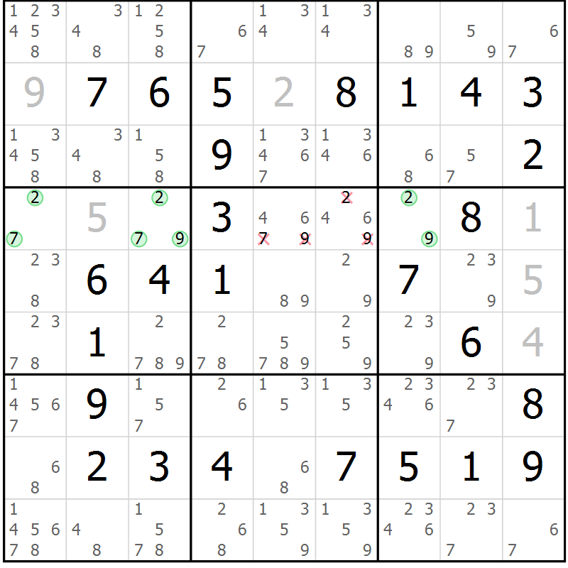 Position des candidats pour la solution de la Gr 19 page 22 du magazine de sudoku Maestro n° 087