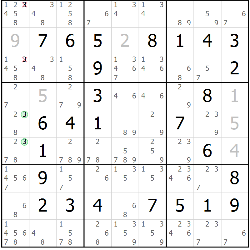 Position des candidats pour la solution de la Gr 19 page 22 du magazine de sudoku Maestro n° 087