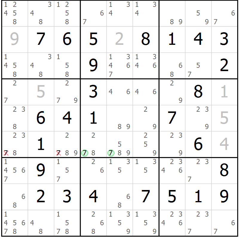 Position des candidats pour la solution de la Gr 19 page 22 du magazine de sudoku Maestro n° 087