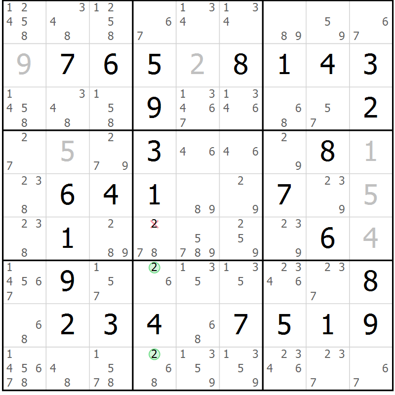 Position des candidats pour la solution de la Gr 19 page 22 du magazine de sudoku Maestro n° 087