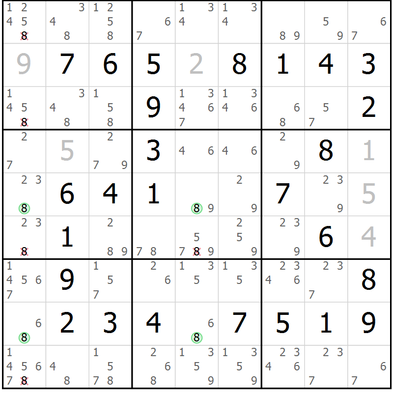 Position des candidats pour la solution de la Gr 19 page 22 du magazine de sudoku Maestro n° 087