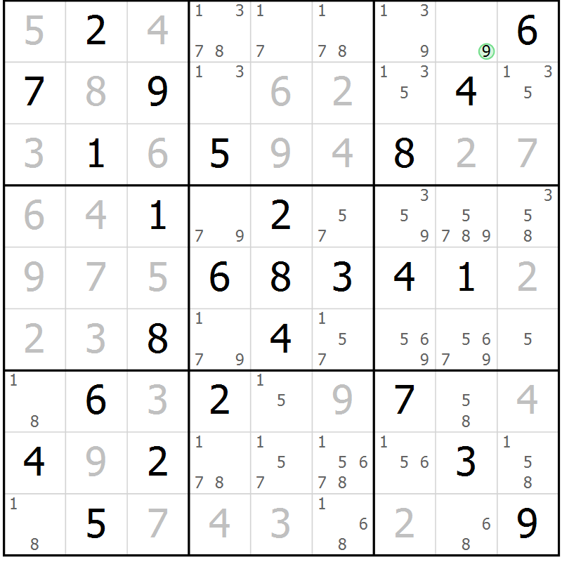 Position des candidats pour la solution de la Gr 2 page 5 du magazine de sudoku Maestro n° 087