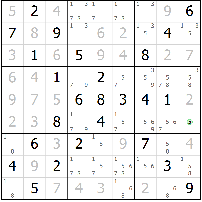 Position des candidats pour la solution de la Gr 2 page 5 du magazine de sudoku Maestro n° 087