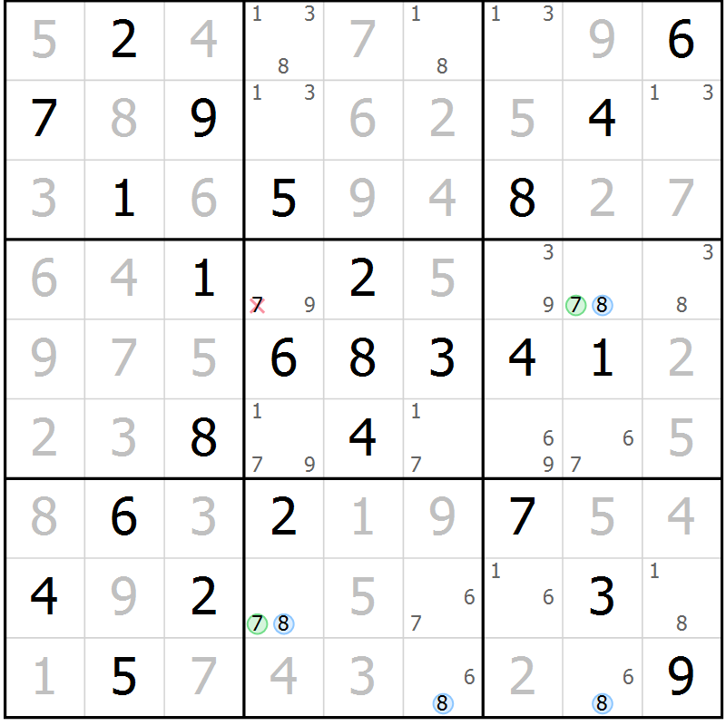 Position des candidats pour la solution de la Gr 2 page 5 du magazine de sudoku Maestro n° 087