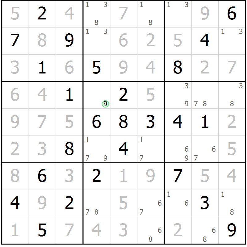 Position des candidats pour la solution de la Gr 2 page 5 du magazine de sudoku Maestro n° 087