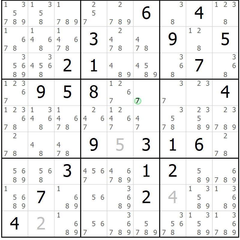 Position des candidats pour la solution de la Gr 20 page 23 du magazine de sudoku Maestro n° 087