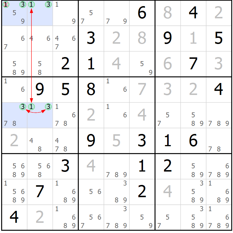 Position des candidats pour la solution de la Gr 20 page 23 du magazine de sudoku Maestro n° 087