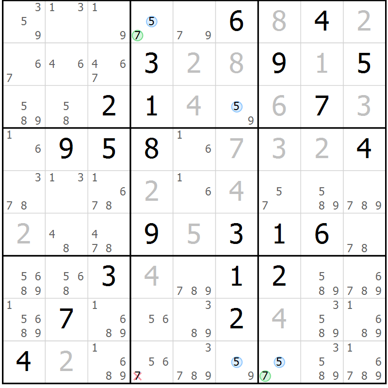 Position des candidats pour la solution de la Gr 20 page 23 du magazine de sudoku Maestro n° 087