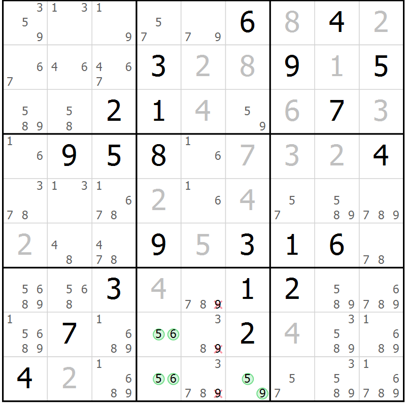 Position des candidats pour la solution de la Gr 20 page 23 du magazine de sudoku Maestro n° 087