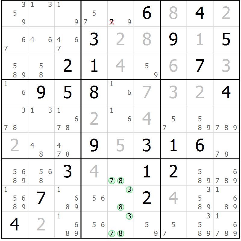 Position des candidats pour la solution de la Gr 20 page 23 du magazine de sudoku Maestro n° 087