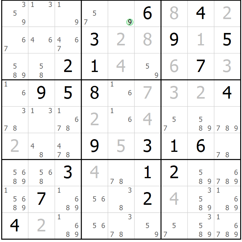 Position des candidats pour la solution de la Gr 20 page 23 du magazine de sudoku Maestro n° 087