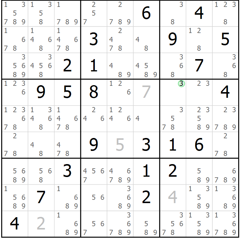 Position des candidats pour la solution de la Gr 20 page 23 du magazine de sudoku Maestro n° 087