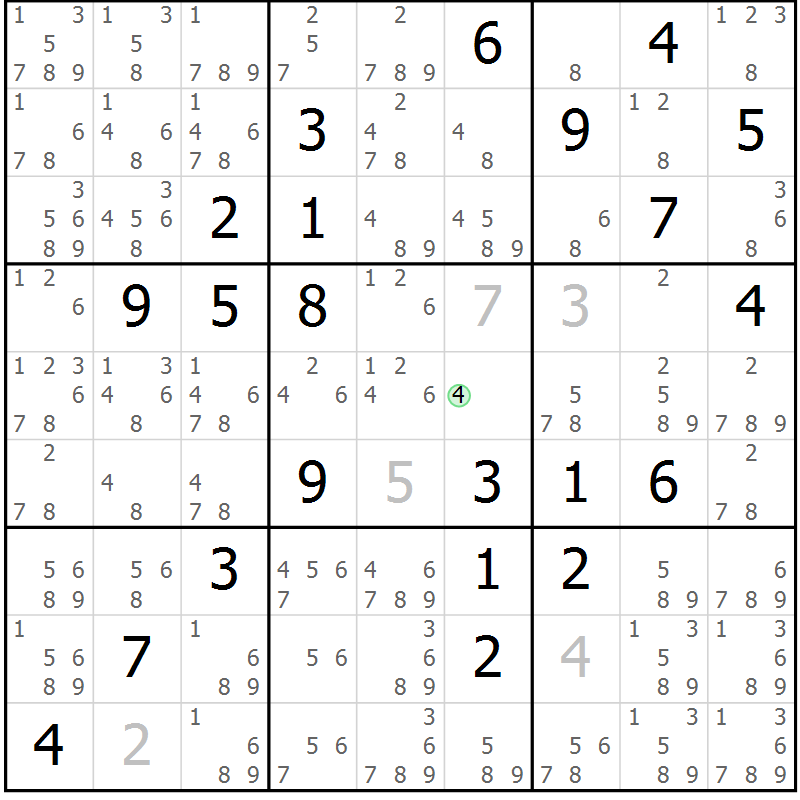 Position des candidats pour la solution de la Gr 20 page 23 du magazine de sudoku Maestro n° 087