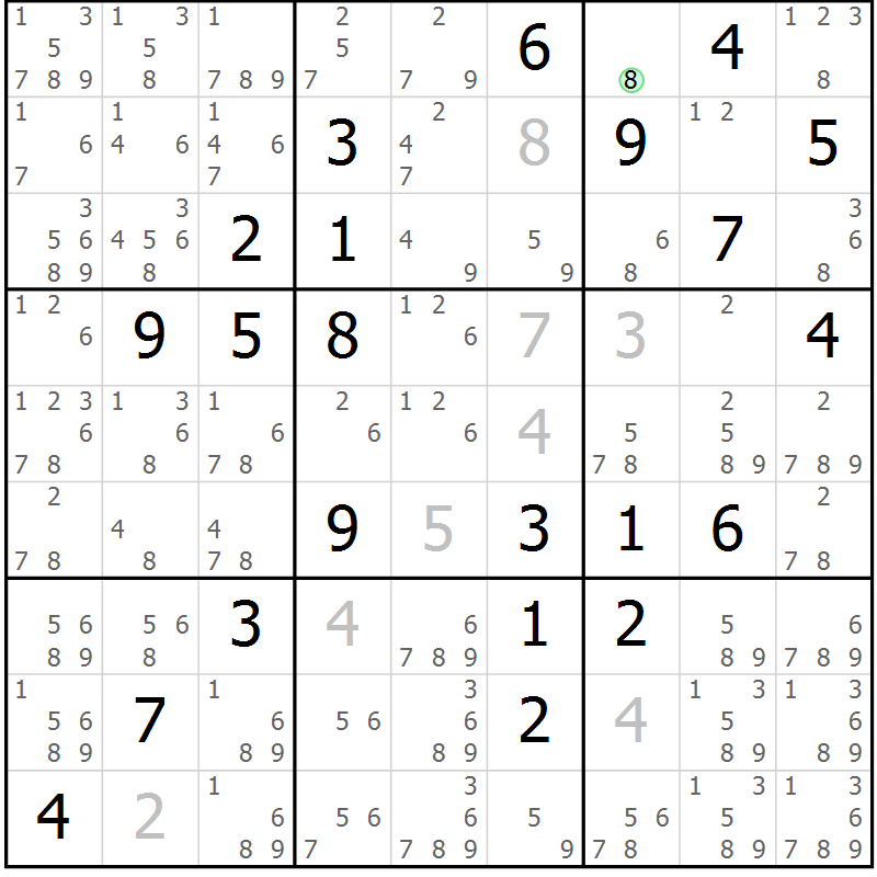 Position des candidats pour la solution de la Gr 20 page 23 du magazine de sudoku Maestro n° 087
