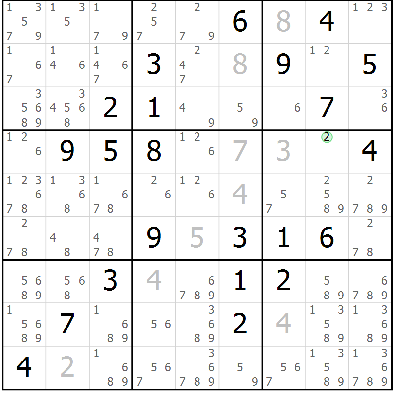 Position des candidats pour la solution de la Gr 20 page 23 du magazine de sudoku Maestro n° 087