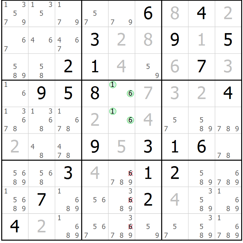 Position des candidats pour la solution de la Gr 20 page 23 du magazine de sudoku Maestro n° 087