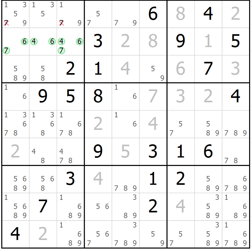 Position des candidats pour la solution de la Gr 20 page 23 du magazine de sudoku Maestro n° 087
