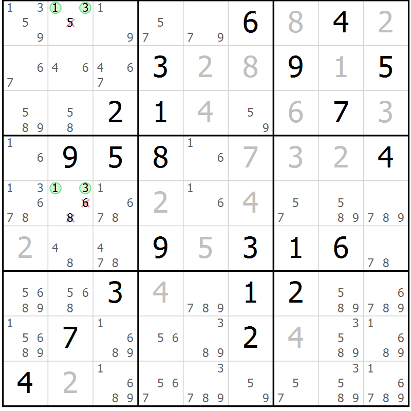 Position des candidats pour la solution de la Gr 20 page 23 du magazine de sudoku Maestro n° 087