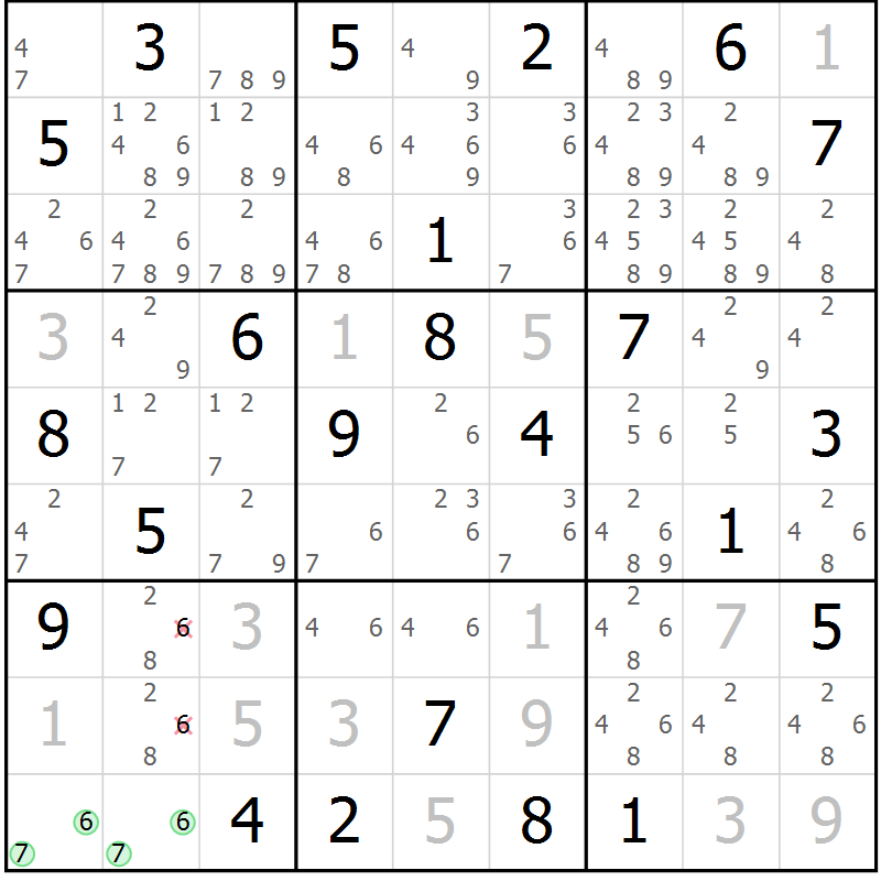 Position des candidats pour la solution de la Gr 21 page 24 du magazine de sudoku Maestro n° 087