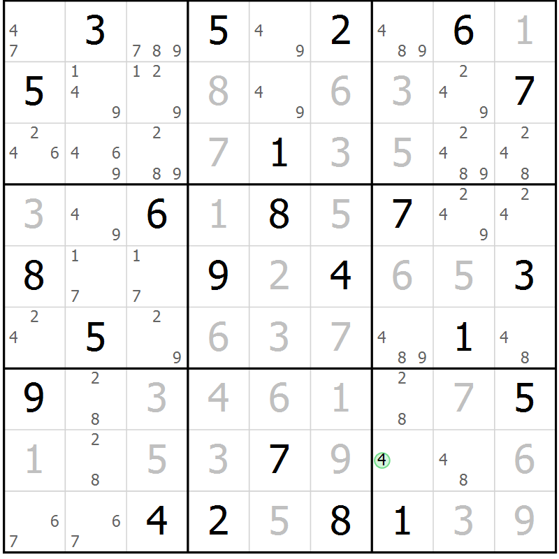Position des candidats pour la solution de la Gr 21 page 24 du magazine de sudoku Maestro n° 087
