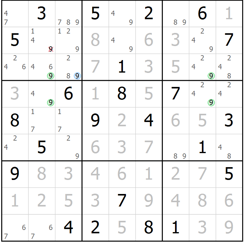 Position des candidats pour la solution de la Gr 21 page 24 du magazine de sudoku Maestro n° 087