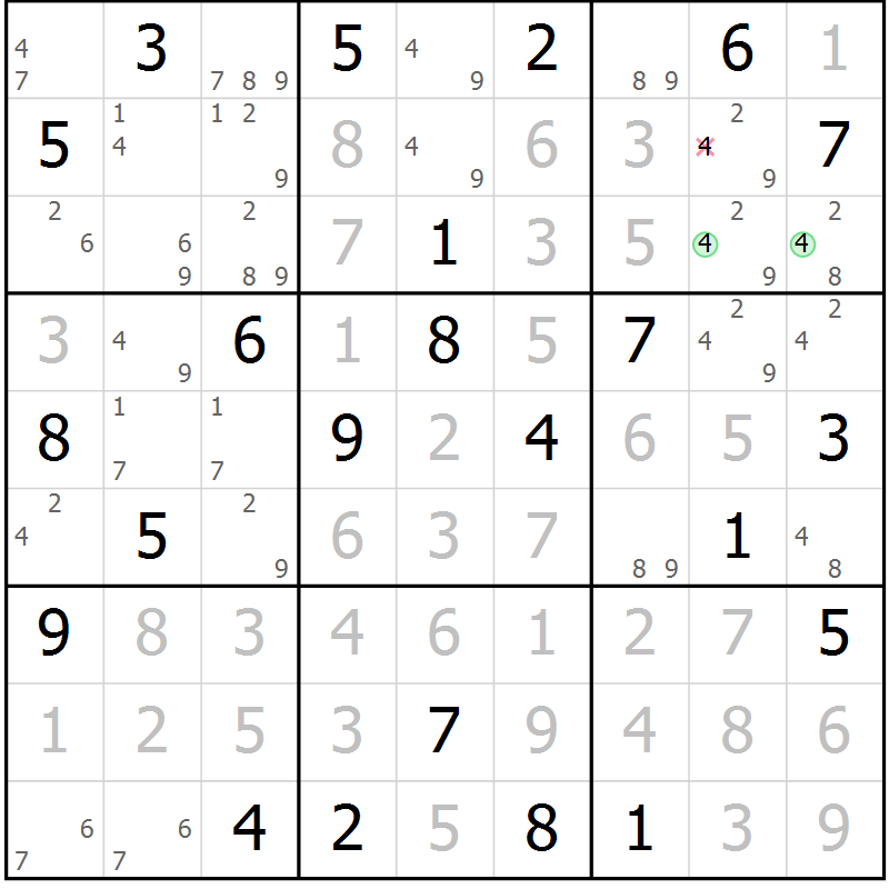 Position des candidats pour la solution de la Gr 21 page 24 du magazine de sudoku Maestro n° 087
