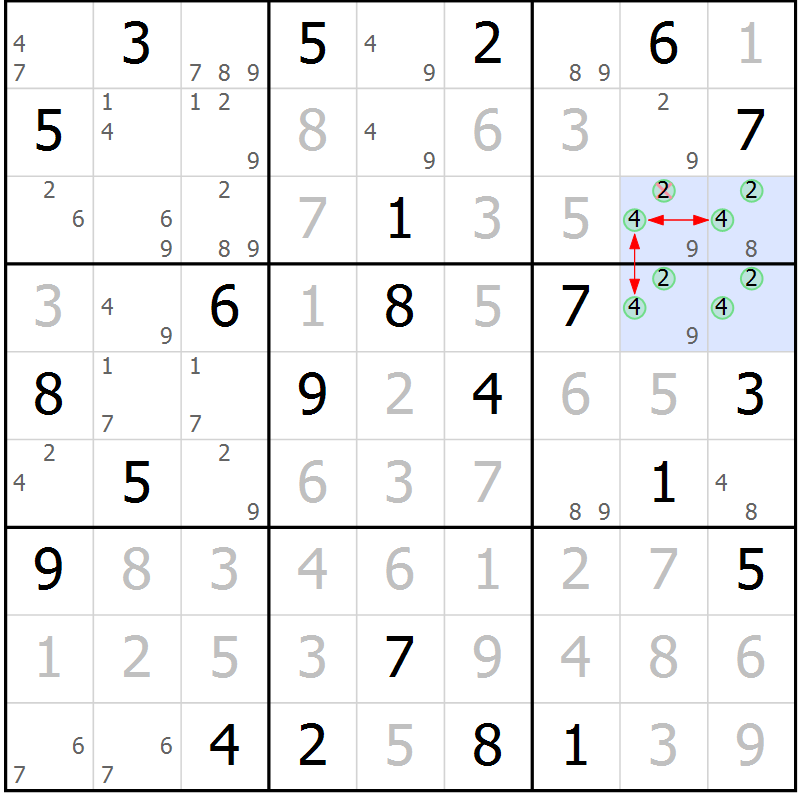 Position des candidats pour la solution de la Gr 21 page 24 du magazine de sudoku Maestro n° 087