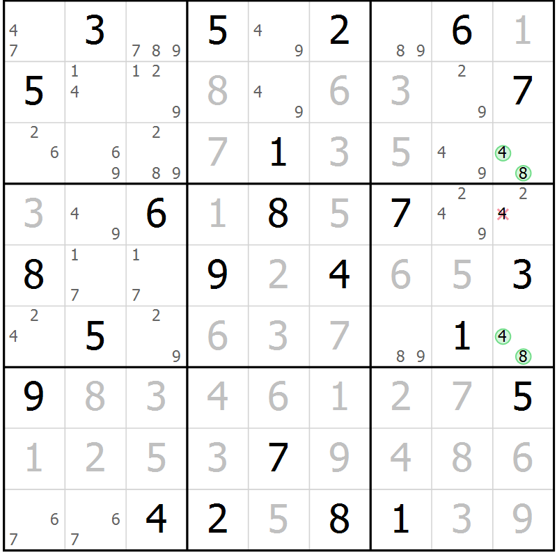 Position des candidats pour la solution de la Gr 21 page 24 du magazine de sudoku Maestro n° 087