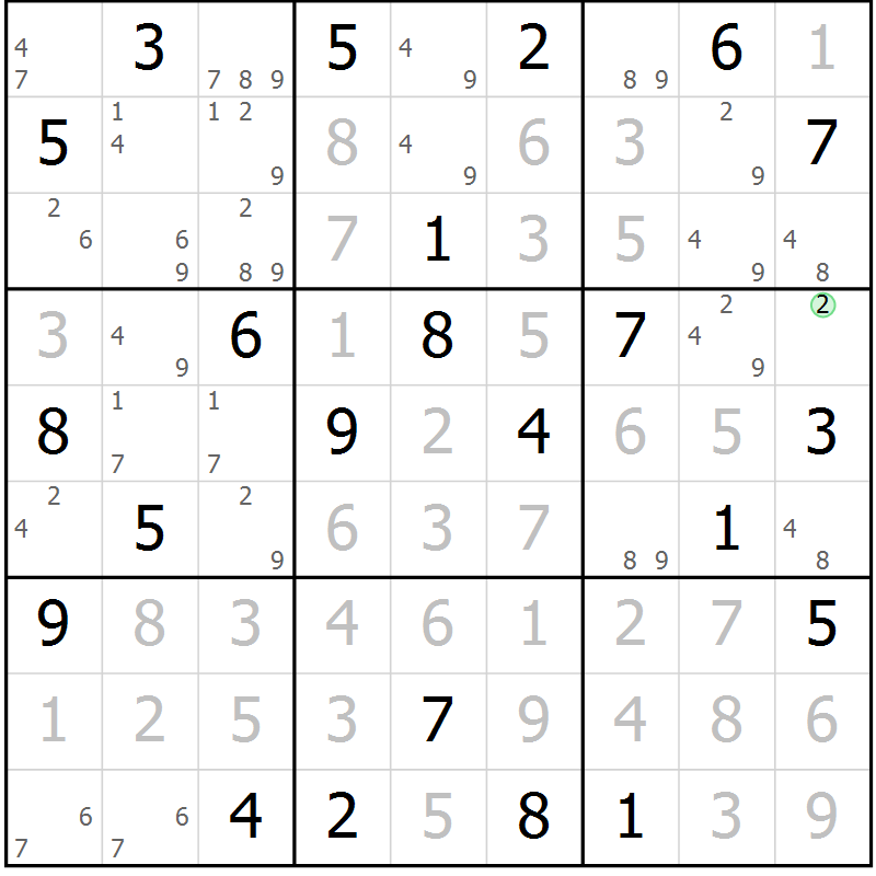 Position des candidats pour la solution de la Gr 21 page 24 du magazine de sudoku Maestro n° 087