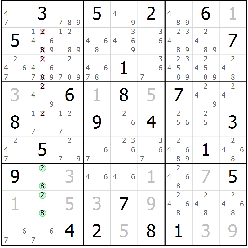 Position des candidats pour la solution de la Gr 21 page 24 du magazine de sudoku Maestro n° 087