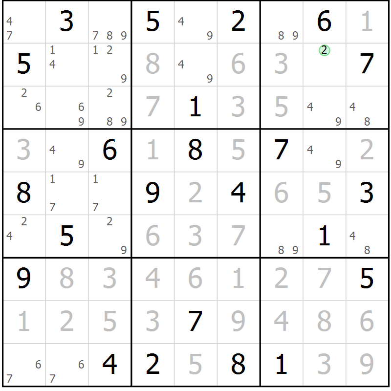 Position des candidats pour la solution de la Gr 21 page 24 du magazine de sudoku Maestro n° 087