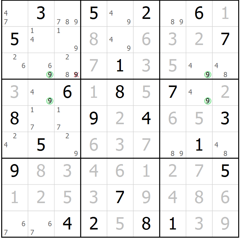 Position des candidats pour la solution de la Gr 21 page 24 du magazine de sudoku Maestro n° 087