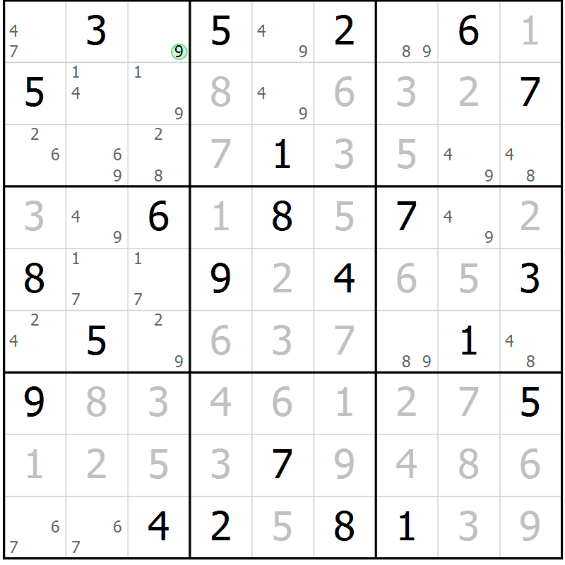 Position des candidats pour la solution de la Gr 21 page 24 du magazine de sudoku Maestro n° 087