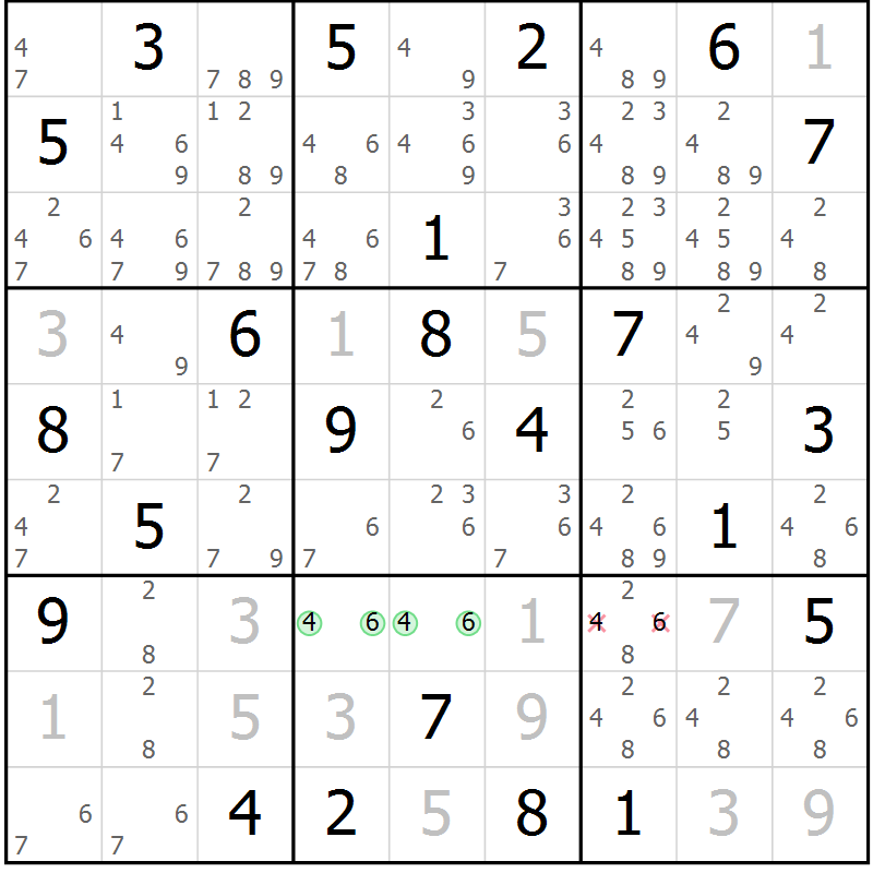 Position des candidats pour la solution de la Gr 21 page 24 du magazine de sudoku Maestro n° 087